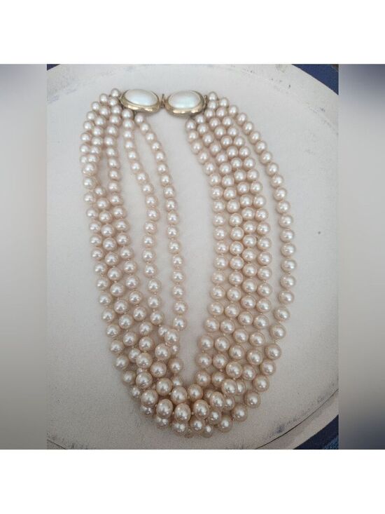 donald stannard Jewelry - VTG  DONALD STANNARD Gold tone Faux Pearl Multi Strand Beaded Necklace 16"